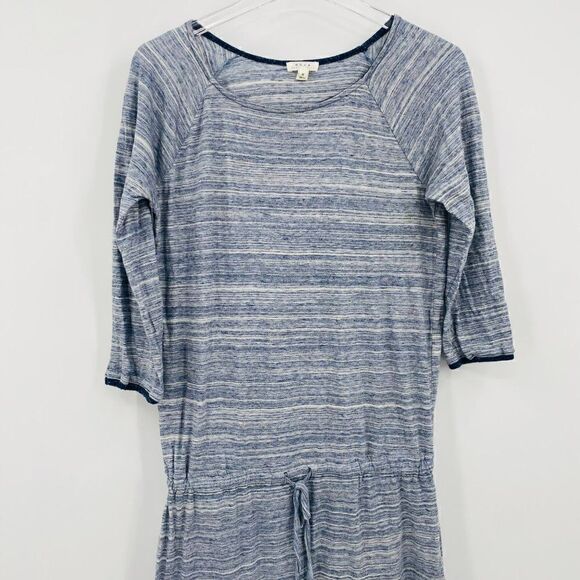 Soft Joie Size Small Blue Gray Striped 3/4 Sleeve Drop Tie Waist Dress - Picture 2 of 9